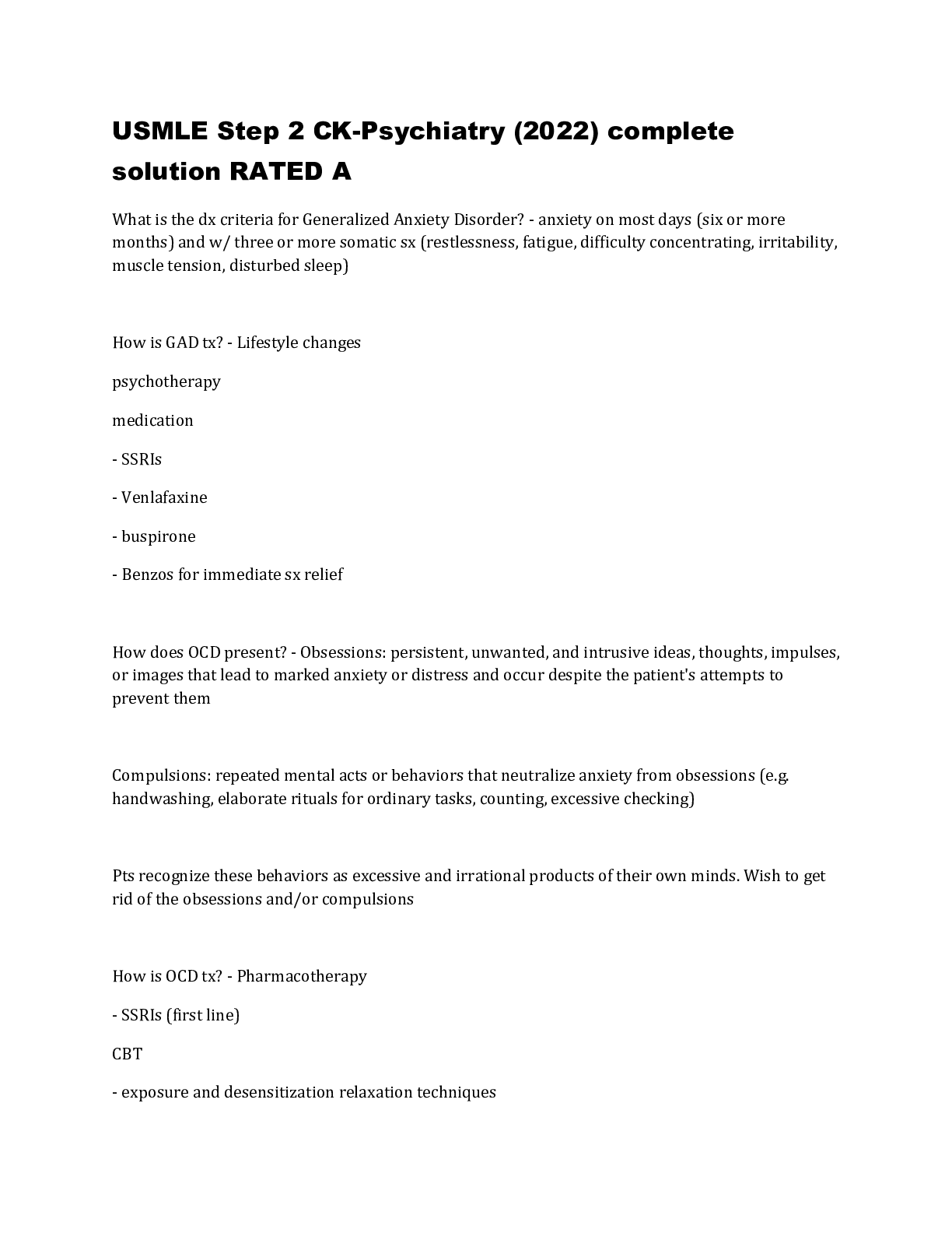 Preview image for USMLE Step 2 CK-Psychiatry (2022) complete solution RATED A.